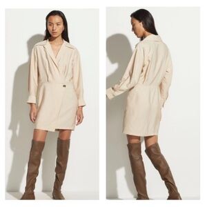 NWOT VINCE Pale Sand Cream Shaped Collar Long Sleeve Wrap Dress Size 4